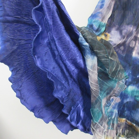 Komarov Knee Length Dress M Blue Watercolor Sleeveless Crinkled Whimsical 212 - Picture 4 of 11